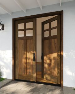 Mahogany Craftsman 4 Lite, Top View SDL 2 Panel Shaker Double Door|CRF4-SH-FP