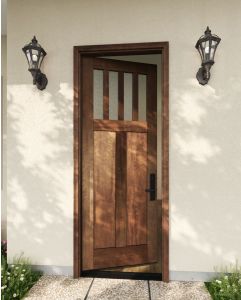 Mahogany Craftsman Vertical 4 Lite, Top View SDL 2 Panel Shaker Single Door|CRF4H-SH-FP