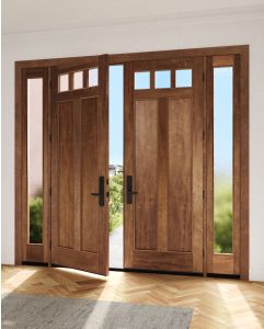 Mahogany Craftsman 3 Lite, Top View SDL 2 Panel Shaker Double Door, Sidelites|CRF6#-SH-FP