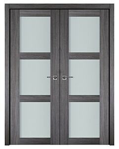 Italia Vetro, Laminated Glass Swiss Elm 3-Lite, Prefinished Interior Double Door