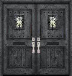 80" Double 2 Panel Square Estancia Alder Door with Speakeasy & Clavos