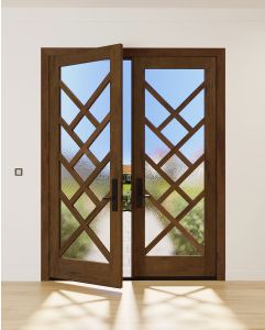 Mahogany Diamond Full Lite, Artistic Lite Designer  Shaker Double Door