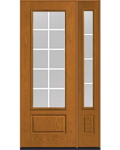 96 Low-E Colonial 10 Lite Flat Bar GBG Oak 3/4 Lite 1 Panel Fiberglass Single Door,Sidelite , WBD Impact
