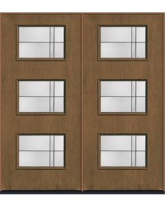 80 Axis Modern Pulse Ari 3-Lite Mahogany Fiberglass Double Doors , WBD Impact