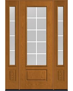 96 Low-E Colonial 10 Lite Flat Bar GBG Oak 3/4 Lite 1 Panel Fiberglass Single Door,Sidelites , WBD Impact
