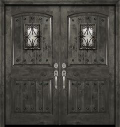 42" x 80" Double Arch 2 Panel Estancia Alder Door with Speakeasy & Clavos