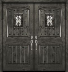 80" Double Arch 2 Panel Estancia Alder Door with Speakeasy & Clavos