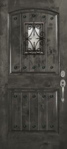 42" x 80" Arch 2 Panel Estancia Alder Door with Speakeasy & Clavos
