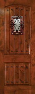 96" Arch 2 Panel Estancia Alder Door with Speakeasy & Clavos