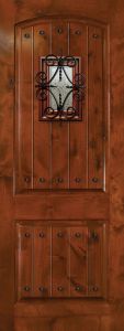 42" x 96" Arch 2 Panel Estancia Alder Door with Speakeasy & Clavos
