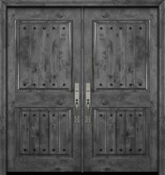 80" Double 2 Panel Square Estancia Alder Door with Clavos
