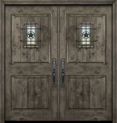 80" Double 2 Panel Square Estancia Alder Door with Speakeasy