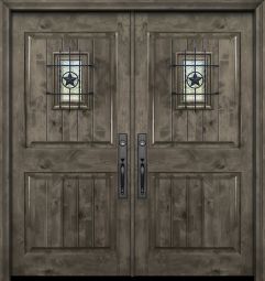 42" x 80" Double 2 Panel Square Estancia Alder Door with Speakeasy
