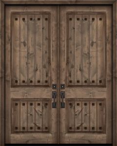 96" Double 2 Panel Estancia Alder Door with Clavos