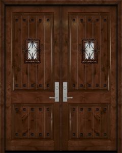 96" Double 2 Panel Estancia Alder Door with Speakeasy & Clavos
