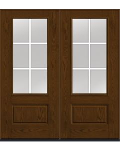 80 Low-E Colonial 6 Lite Flat Bar GBG Oak 3/4 Lite 1 Panel Fiberglass Double Doors , WBD Impact