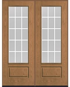 96 Low-E Colonial 15 Lite Flat Bar GBG Oak 3/4 Lite 1 Panel Fiberglass Double Doors , WBD Impact