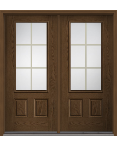 80 Low-E Colonial 6 Lite Flat Bar GBG Oak 3/4 Lite 2 Panel Fiberglass Double Doors , WBD Impact