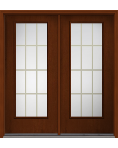 80 Clear Colonial 12 Lite Flat Bar GBG Mahogany Full Lite Fiberglass Double Doors , WBD Impact