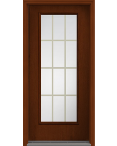 80 Low-E Colonial 12 Lite Flat Bar GBG Mahogany Full Lite Fiberglass Single Door , WBD Impact