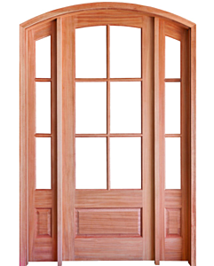 36 x 96 Mahogany Arch Top Low-e 3/4 Lite,6 Lite Clear Bevel Door with Two Sidelites 3 Lite 3/4