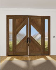 Mahogany Fluted-6 Artistic Lite  Modern Shaker Double Door, Sidelites