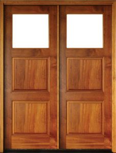 Mahogany Full View 1 Lite over 2 Panel Double Door