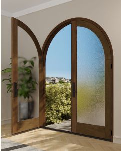 Mahogany Round Top Full Lite Shaker Double Door|G101-R-RTP-SH