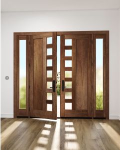 Mahogany Artistic Lite Designer  Contemporary Modern 1 Panel Shaker Double Door, Sidelites|G102SQ-SH-SH