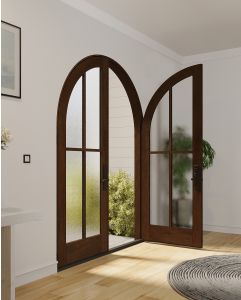 Mahogany Round Top Full Lite, 4 Lite SDL Shaker Double Door|G104-R-RTP-SH