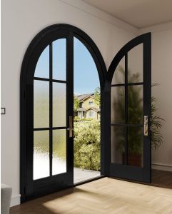 Mahogany Round Top Full Lite, 6 Lite SDL Shaker Double Door|G106-R-RTP-SH