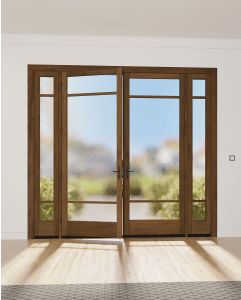 Mahogany Full Lite, Artistic Lite SDL Contemporary Modern Narrow Profile Shaker Double Door, Sidelites|G112-W-SLK-SH