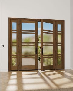 Mahogany 7 Lite SDL Contemporary Modern Shaker Double Door, Sidelites|G143-W-SH