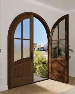 Mahogany Round Top 2/3 Lite, 4 Lite SDL 1 Panel Shaker Double Door|G23014-R-RTP-SH