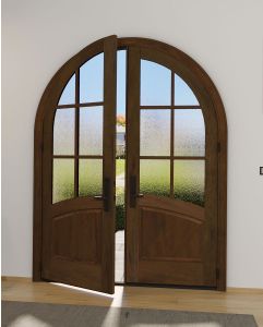 Mahogany Round Top 2/3 Lite, 6 Lite SDL 1 Panel Shaker Double Door|G23016-R-RTP-SH