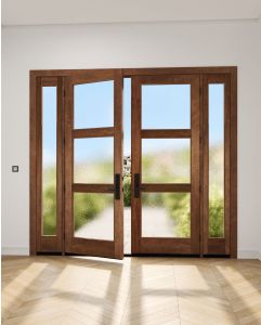 Mahogany Full Lite, 3 Lite  Modern Shaker Double Door, Sidelites|G301-SH-SH