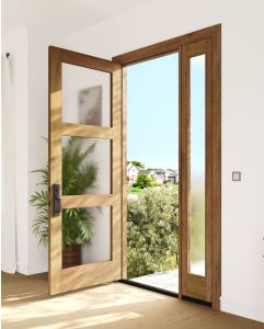 Mahogany Full Lite, 3 Lite  Modern Shaker Single Door, Sidelite|G301-SH-SH