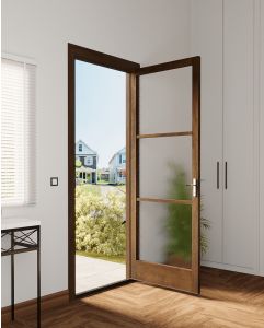 Mahogany Full Lite, Horizontal 3 Lite SDL Contemporary Modern Narrow Profile Shaker Single Door|G301-W-SLK-SH