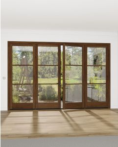 Mahogany Full Lite, Horizontal 3 Lite SDL Contemporary Modern Narrow Profile Shaker Quadruple Door