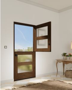 Mahogany Full Lite, 4 Lite SDL Shaker Dutch Door