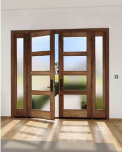 Mahogany Full Lite, 4 Lite  Modern Shaker Double Door, Sidelites|G401-SH-SH