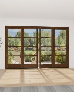 Mahogany Full Lite, Horizontal 4 Lite SDL Contemporary Modern Narrow Profile Shaker Quadruple Door