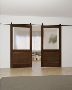 Mahogany 1/2 Lite Contemporary Modern 1 Raised Panel Shaker Double Barn Door|G5001-BARN-RP