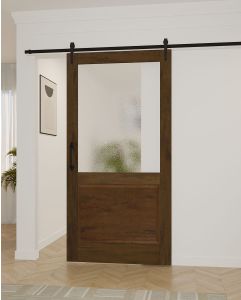 Mahogany 1/2 Lite Contemporary Modern 1 Raised Panel Shaker Single Barn Door|G5001-BARN-RP