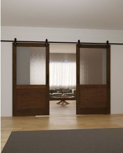 Mahogany 1/2 Lite Contemporary Modern 1 Panel Shaker Double Barn Door|G5001-BARN