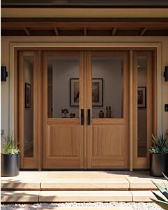 Mahogany 1/2 Lite 1 Panel Double Door, Sidelites|G5001-OG