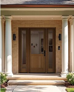 Mahogany 1/2 Lite 1 Panel Modern Farmhouse Shaker Single Door, Sidelites|G5001-SH