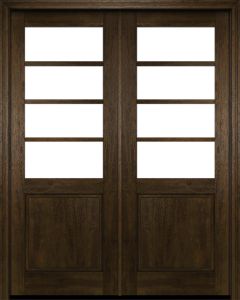 Mahogany 1/2 Lite, Horizontal 4 Lite SDL 1 Panel Modern Farmhouse Shaker Double Door