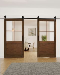 Mahogany 1/2 Lite, 4 Lite SDL 1 Panel Shaker Double Barn Door|G5004-BARN