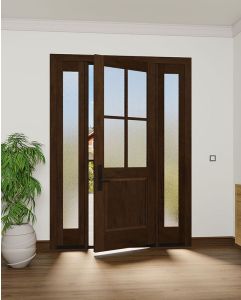 Mahogany 1/2 Lite, 4 Lite SDL 1 Panel Modern Farmhouse Shaker Single Door, Sidelites|G5004-SH